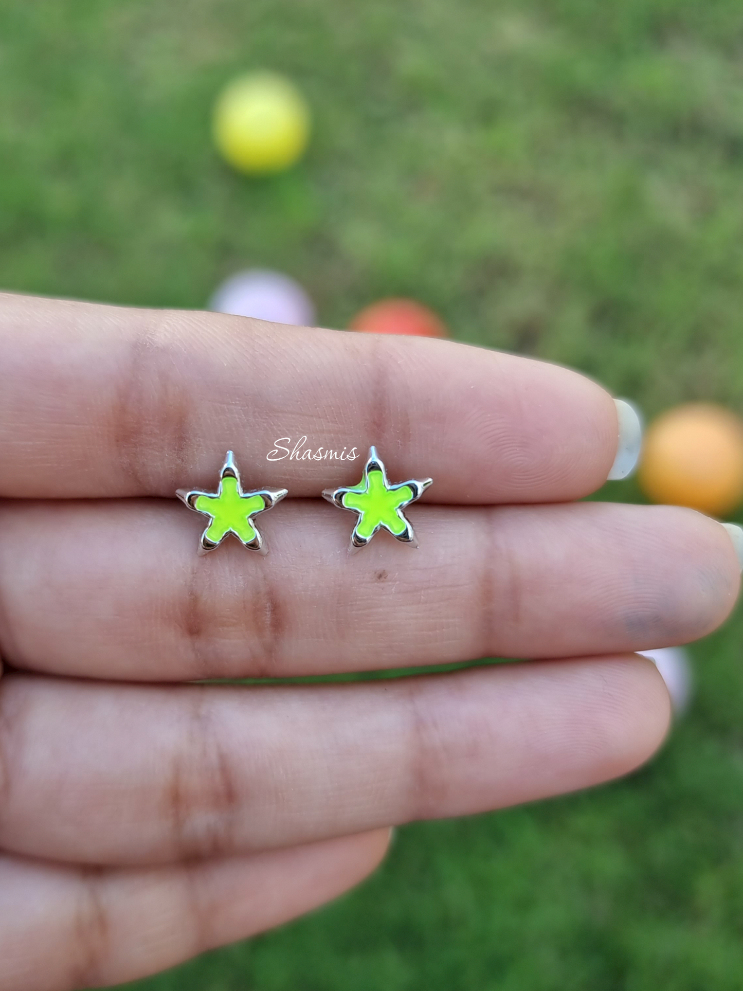 Neon Color Star Design Earrings For Kids Packed In Gift Box Shasmis