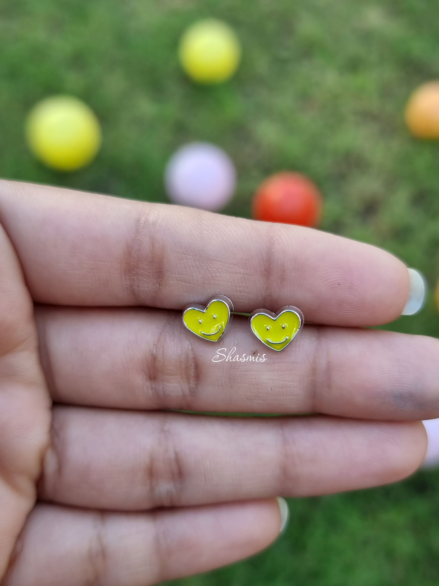 Yellow Color Heart Shape Smile Earrings For Kids, Packed In Gift Box