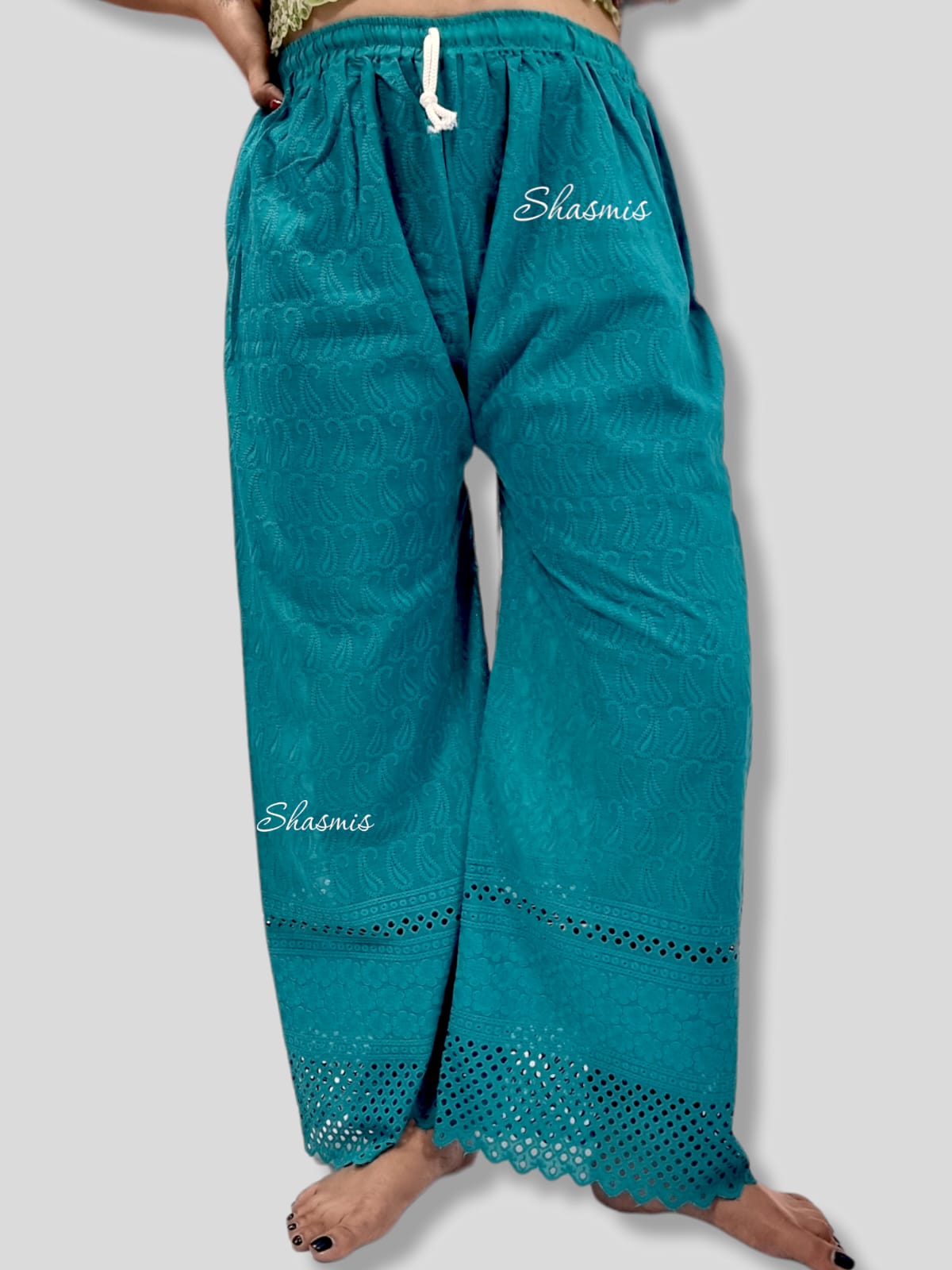 Sea Green Chikankari Plazo With Cut Work all Over Butiya