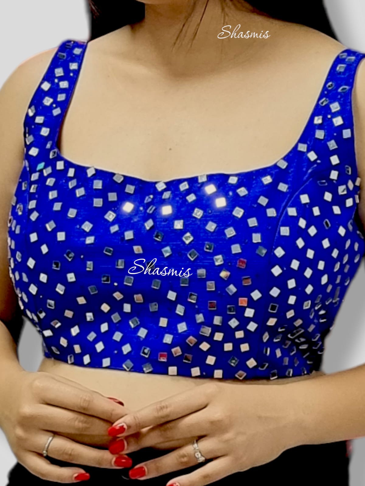 Blue Color Silk Mirror Work Blouse 