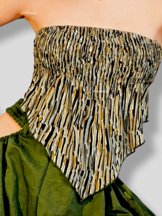 Frill Shirred Ruffle Hem Strapless Tube Top/Blouse 
