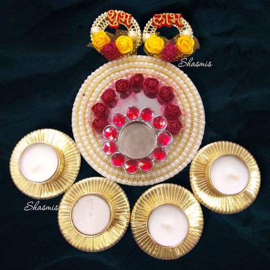 Red Color Flower With Amazing Wax Candle Holder