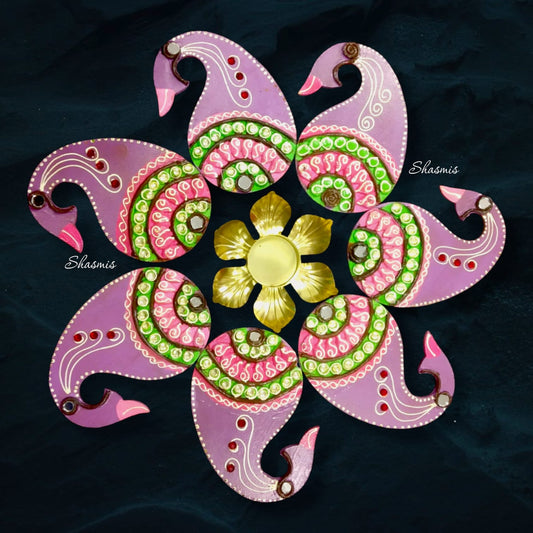 Purple Color Wooden Design Rangoli set 
