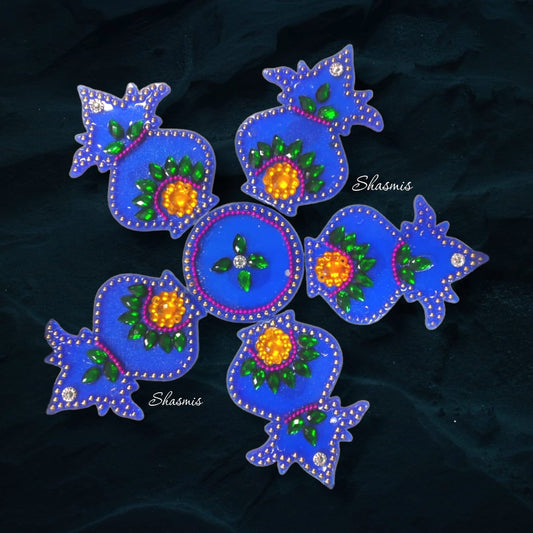 Blue Color Door Rangoli Traditional Studded with Faux Stones Floor Decorations 