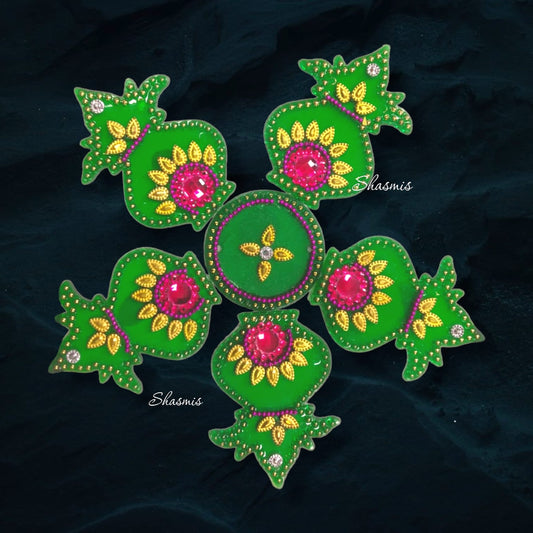 Green Color Kalash Shape Traditional Faux Stones Door Rangoli Design