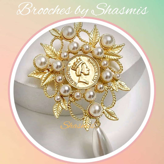 Gold Matte Finish With Pearl Brooch
