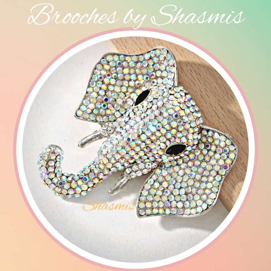 Elephant Face With White Stone Big Brooch