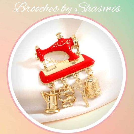 Sweing Machine With Charms Brooch