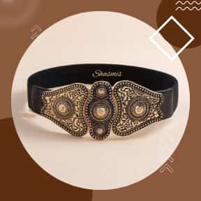 Black Leather Strechable Belt With Wide Buckle 