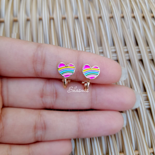 Color Ful Heart Shape Earrings For Kids, Packed In Gift Box