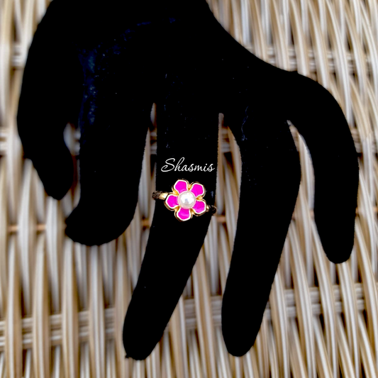 Pink Flower With Pearl Ring For Kids, Packed In Gift Box