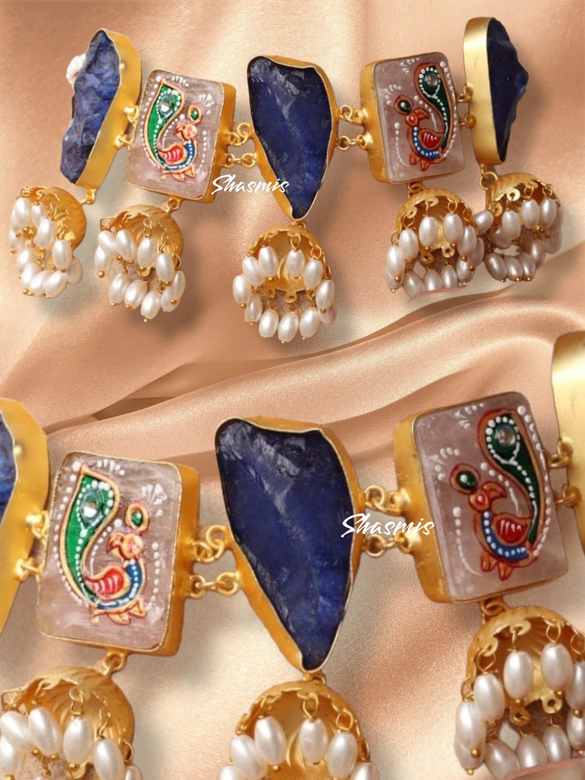 Blue and White Druzy Stones With Handpainted Necklace 