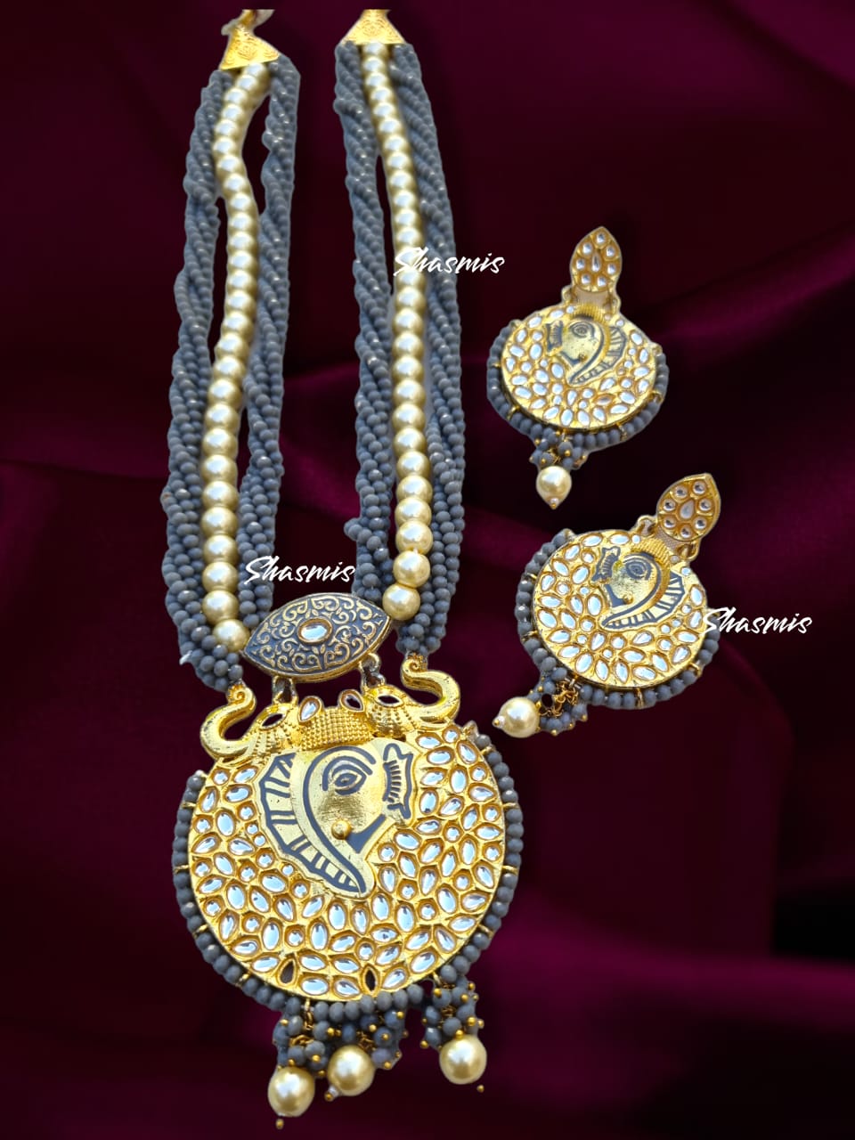 Grey Color Ganpati Bappa Necklace 
