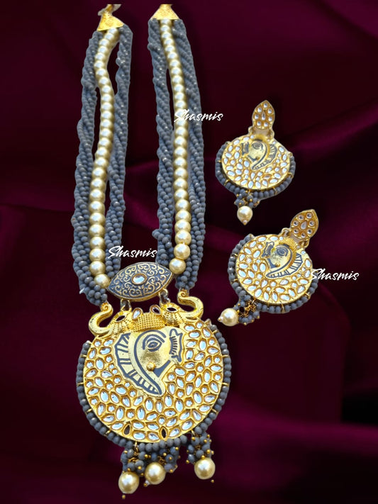 Grey Color Ganpati Bappa Necklace 
