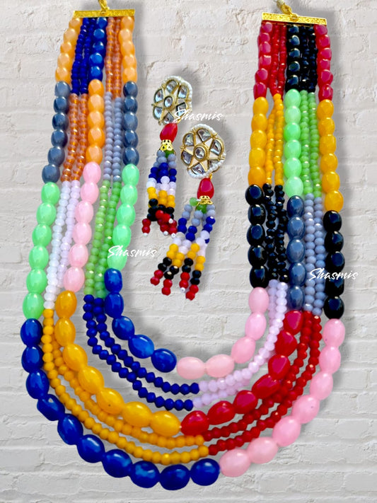 Multi Color Long Layer Kundan Beads Necklace