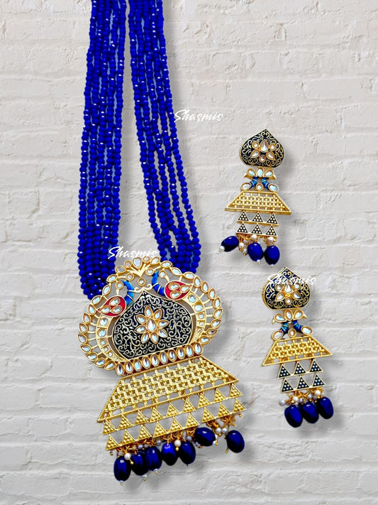 Blue Color Long Kundan Design Necklace