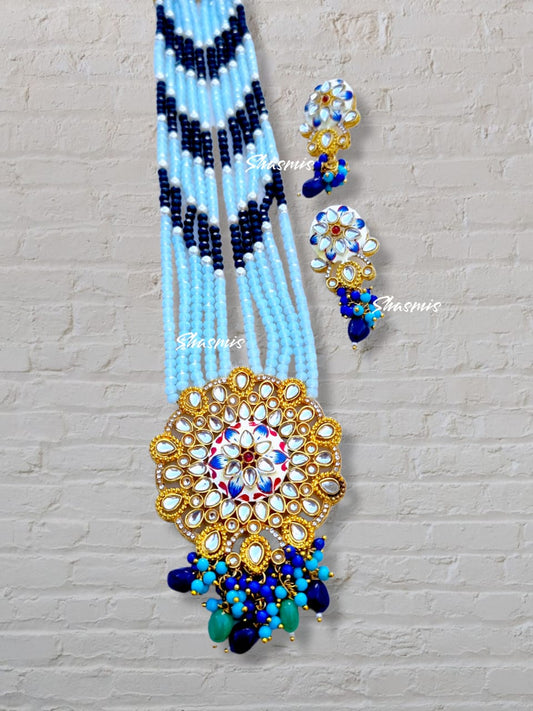 Sky Blue Color Long Kundan Necklace 