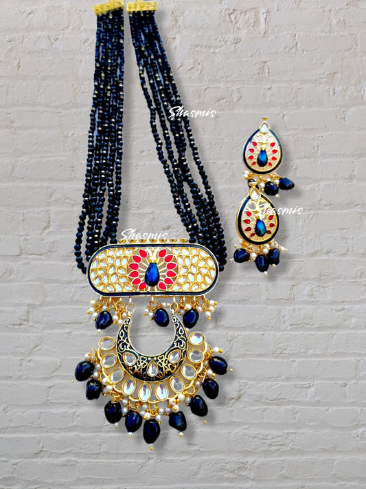 Black Color Peacock Design Kundan Beads Necklace