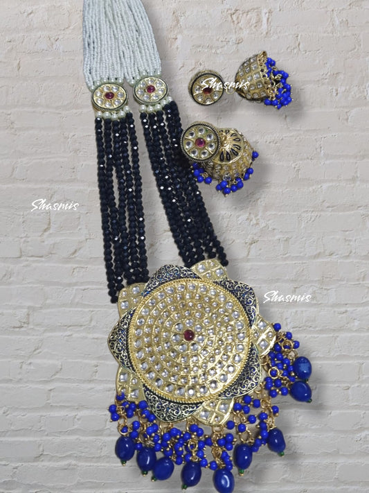 Blue Color Long Necklace With Wide Pendent