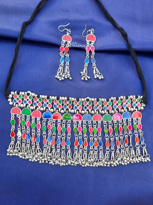 Wide Oxidised Colorful Necklace