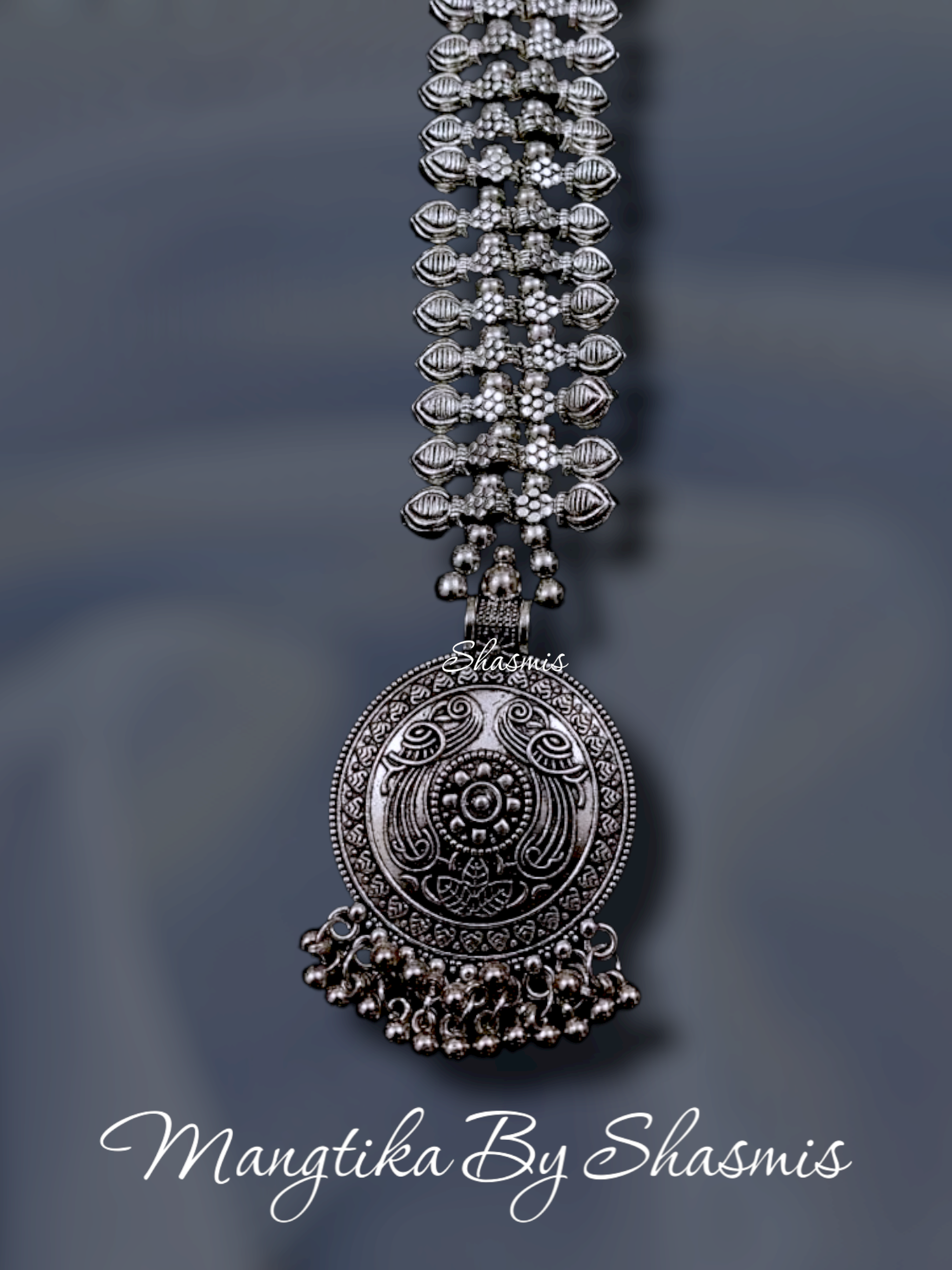 Wide Silver Oxidised Afghani Mangtika