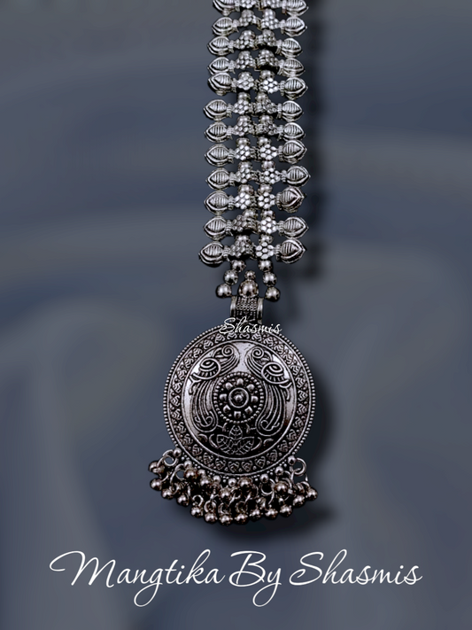 Wide Silver Oxidised Afghani Mangtika