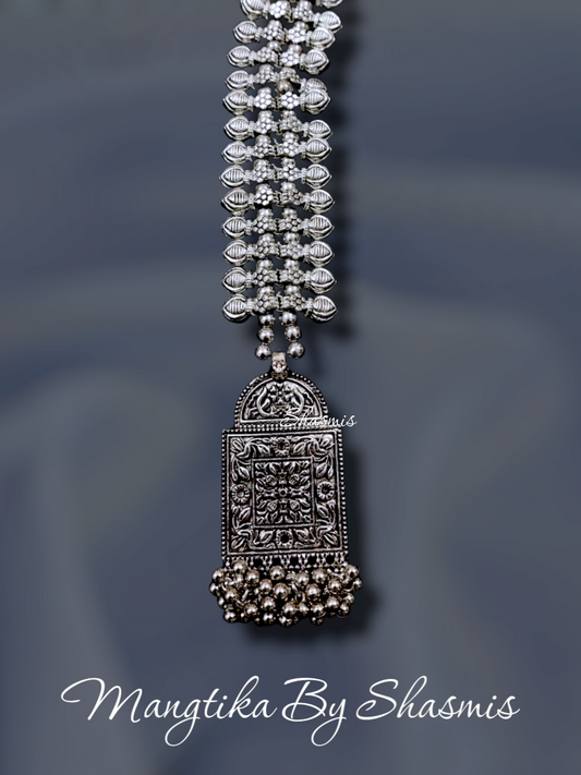 Silver Oxidised Ghungroo on Drop Mangtika