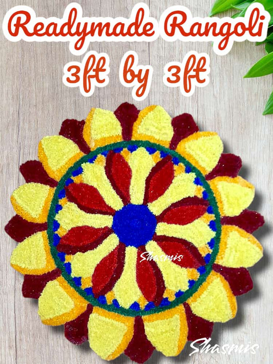 Yellow and Maroon Design Rangoli 3ft by 3ft