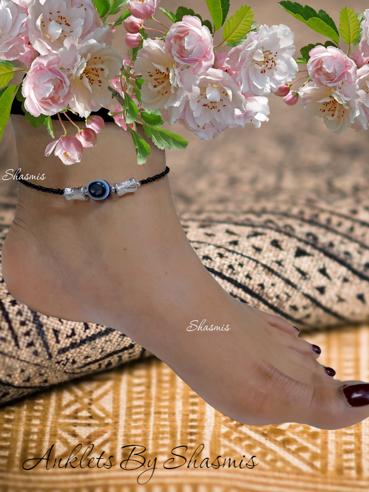 Silver Beads On Silver Evil Eye Anklets