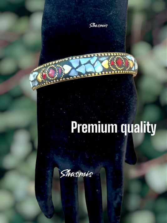 Red and Wite Stone Gold Plated Bangle