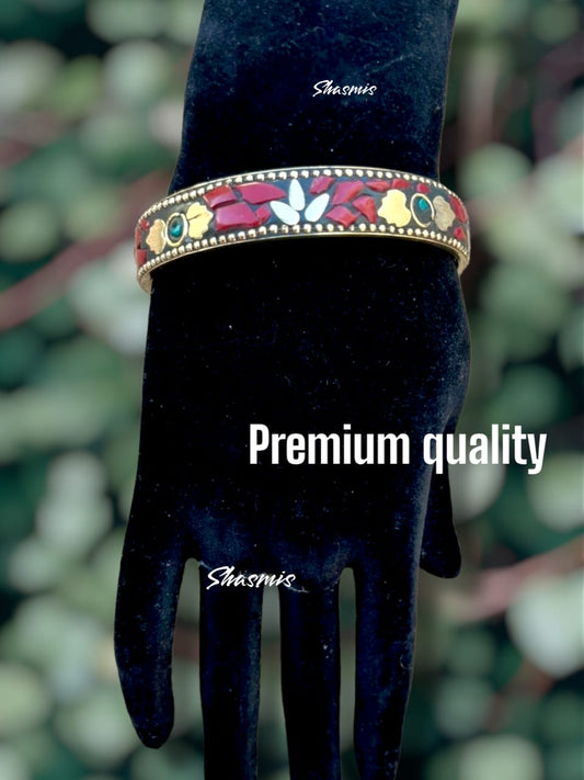 Red Colr Stone Gold Plated Bangle