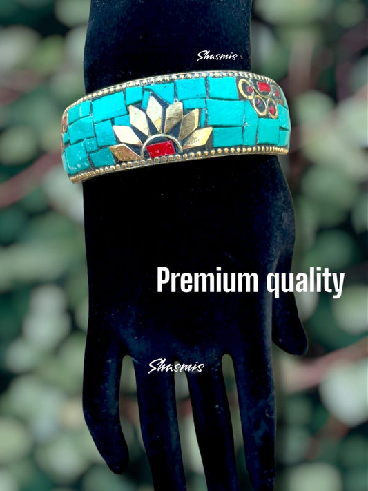 Rama Blue Color Stones Wide Gold Plated Design Bangle