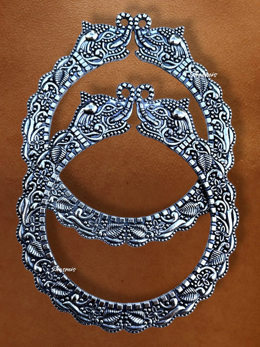 Elephant Trunk Design Silver Oxidised Bangles
