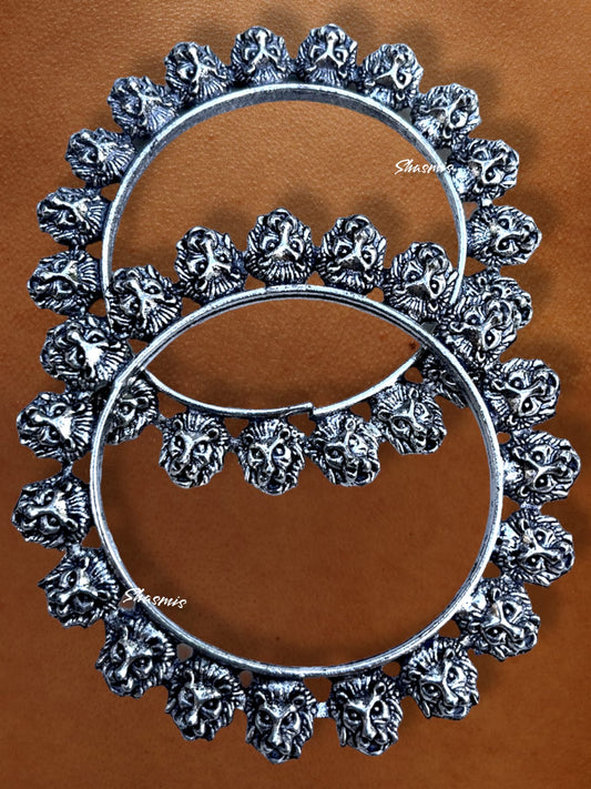 Lion Design Silver Oxidised Bangles