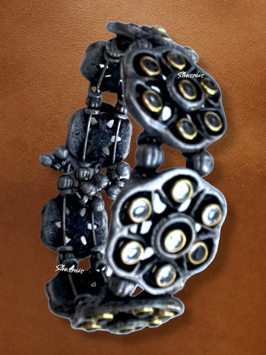 Silver Oxidised White Stone Bangles With Ghungroo