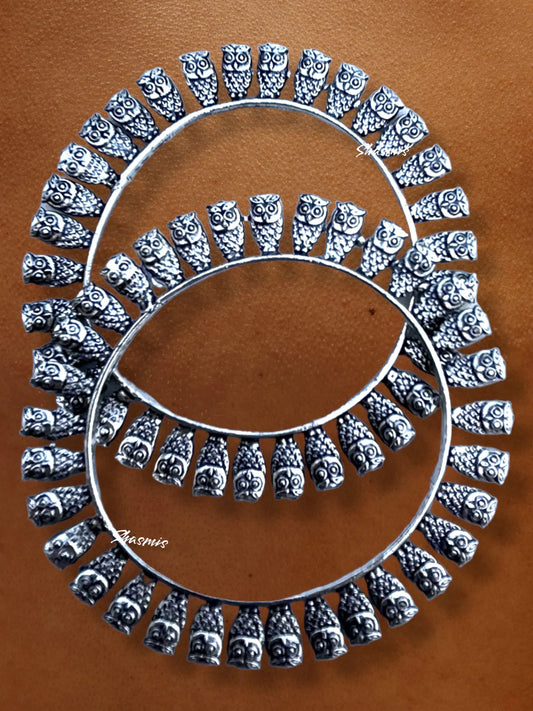Owl Design Silver Oxidised Bangles