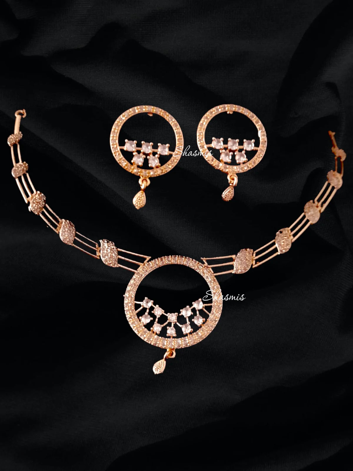 Rose Gold Staement American Diamond Necklace 