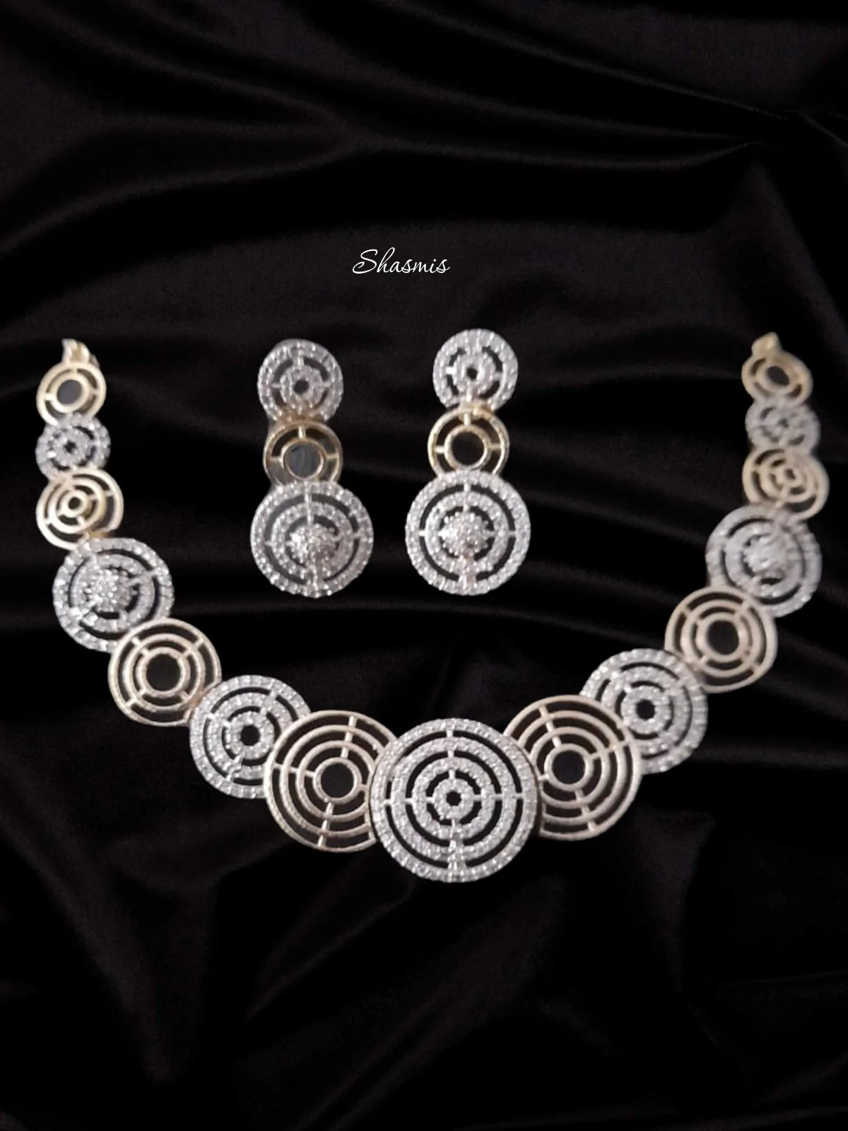 Ring Design Gold Plated American Diamond Necklace
