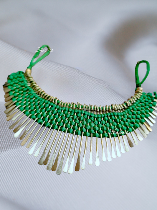Green Color Golden Tassel Necklace  