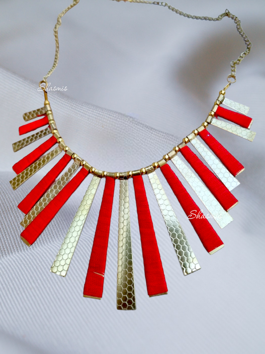 Red and Golden Strand Statement Necklace 