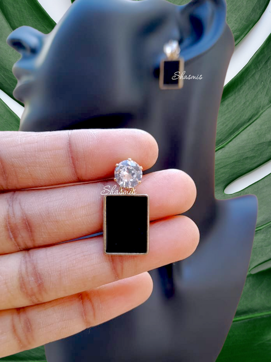 Square Design Black Color Diamond Earrings