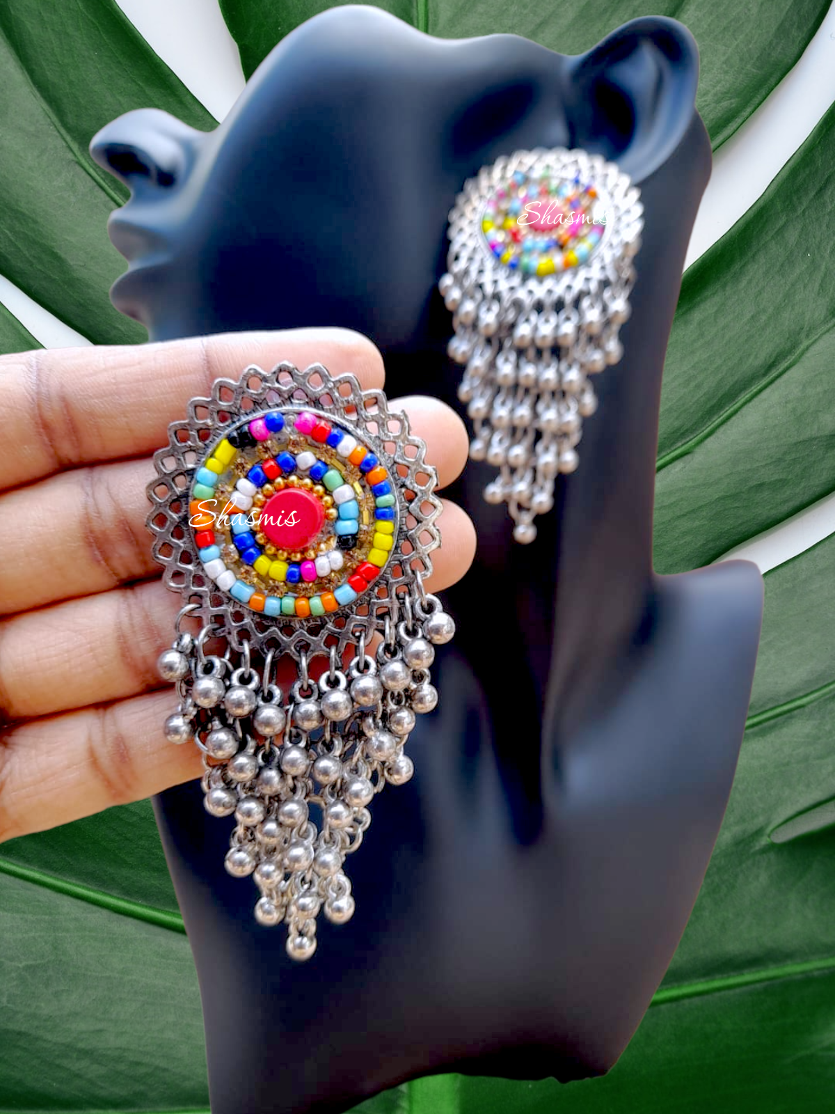 Multi color Beads Long Ghungroo Earrings
