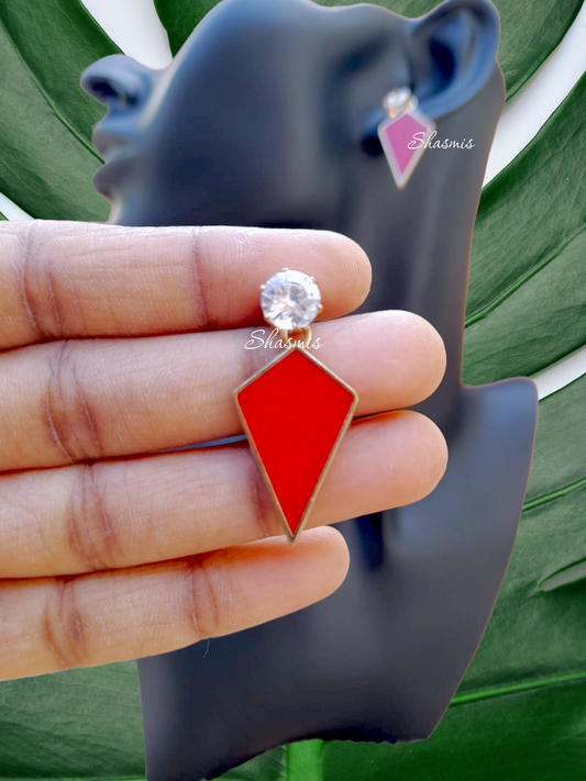 Red Color Drop Diamond Earrings
