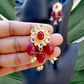 Long Orange Beads Kundan Necklace With Earrings