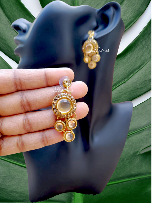 Champaign Color Stone Long Drop Earrings