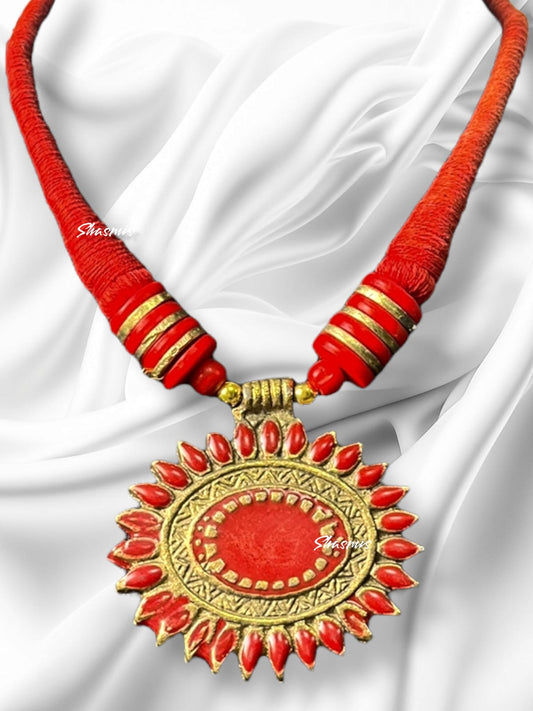 Red Color Long Oval Necklace