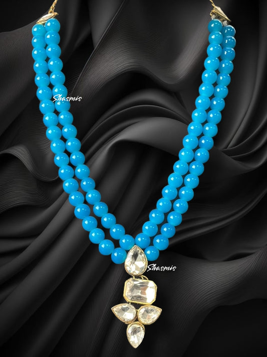 Blue Beads Long Diamond Necklace