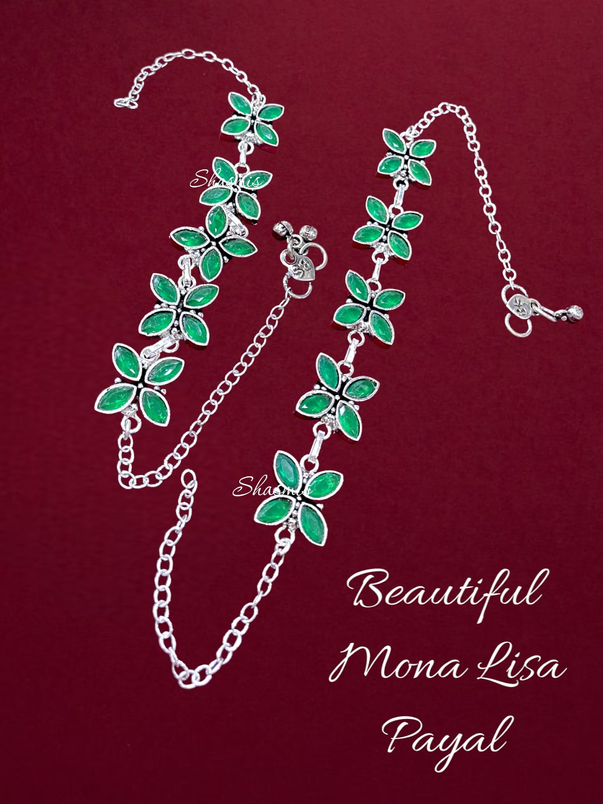 Green Flower Silver Anklet