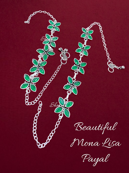 Green Flower Silver Anklet