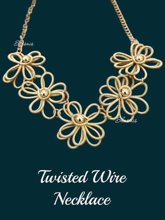 Golden Twisted Wire Fashionable Necklace  